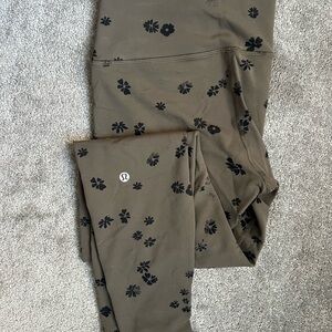 Lululemon Olive Leggings with Black Floral Print